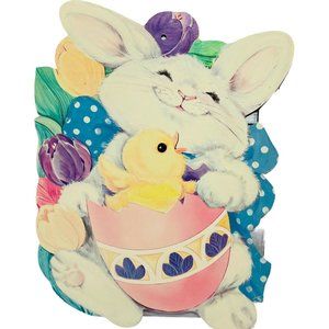 Vintage Easter Bunny Baby Chick Diecut Eureka Tulip Vintage Cardboard Decoration